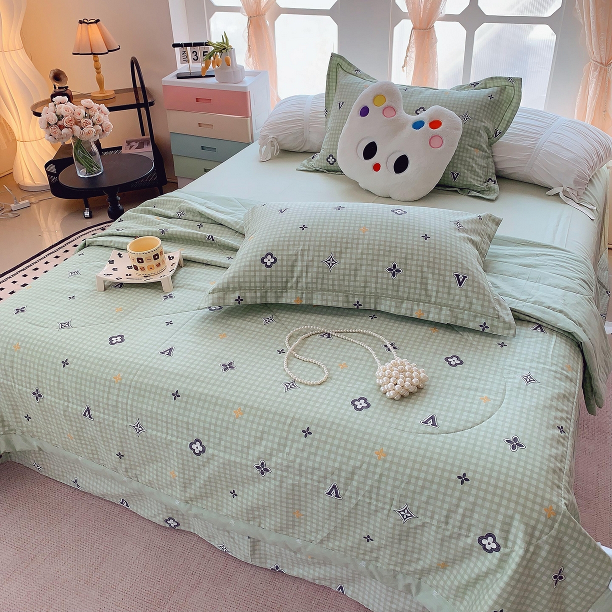 91家纺网 家纺一手货源 找家纺 莱豫家纺 2025春夏新款纯棉全棉夏被夏凉被四件套 摩卡