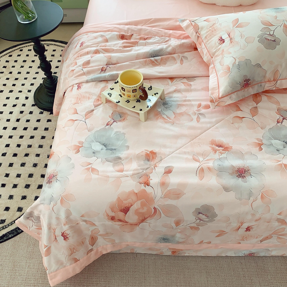 91家纺网 家纺一手货源 找家纺 莱豫家纺 2025春夏新款纯棉全棉夏被夏凉被四件套 墨染