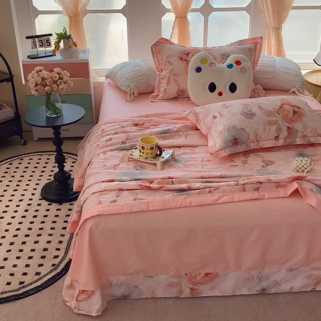 91家纺网 家纺一手货源 找家纺 莱豫家纺 2025春夏新款纯棉全棉夏被夏凉被四件套 墨染