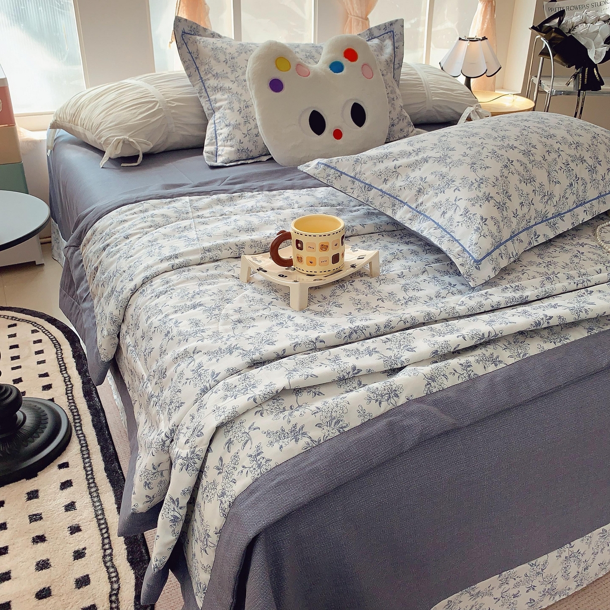 91家纺网 家纺一手货源 找家纺 莱豫家纺 2025春夏新款纯棉全棉夏被夏凉被四件套 青花瓷