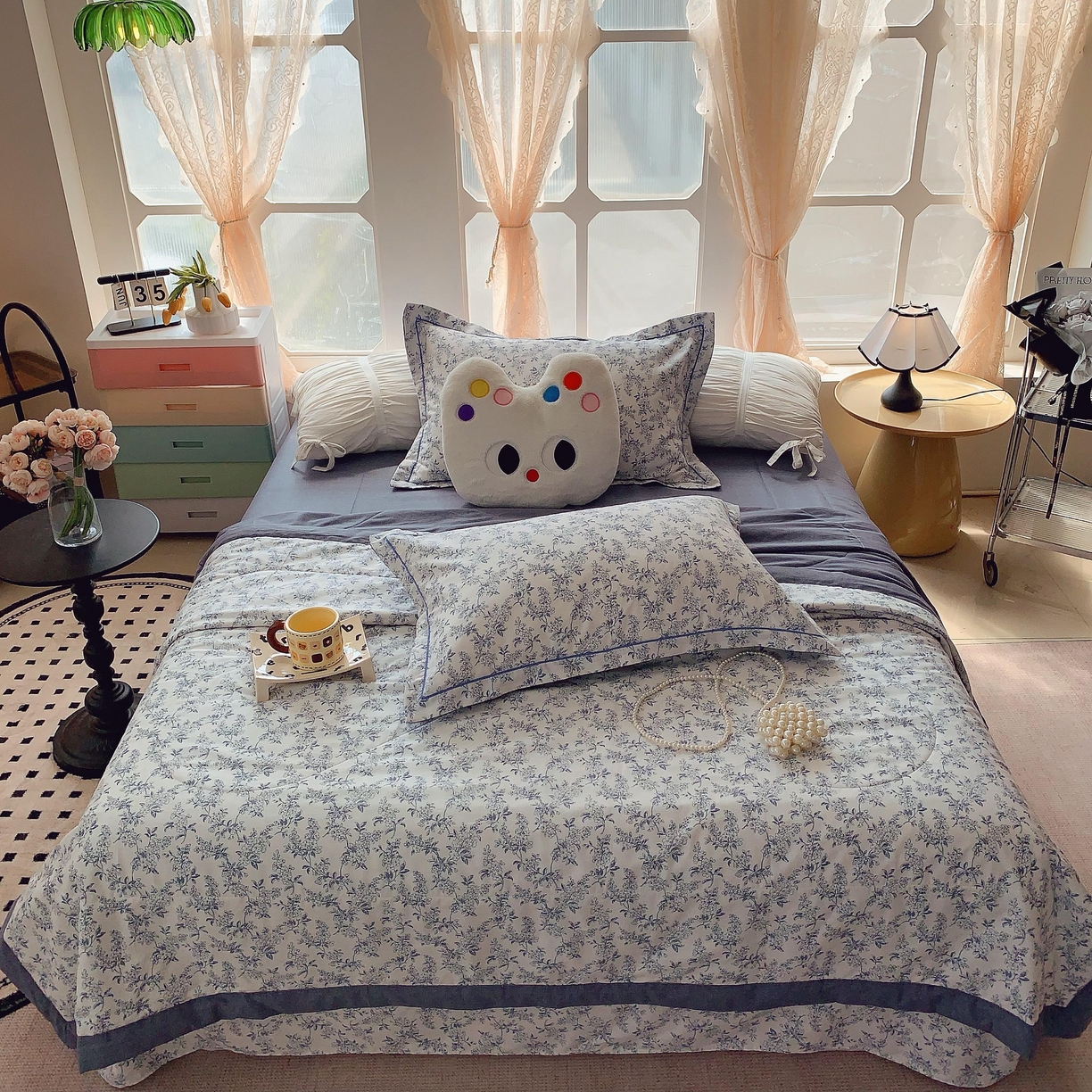 91家纺网 家纺一手货源 找家纺 莱豫家纺 2025春夏新款纯棉全棉夏被夏凉被四件套 青花瓷