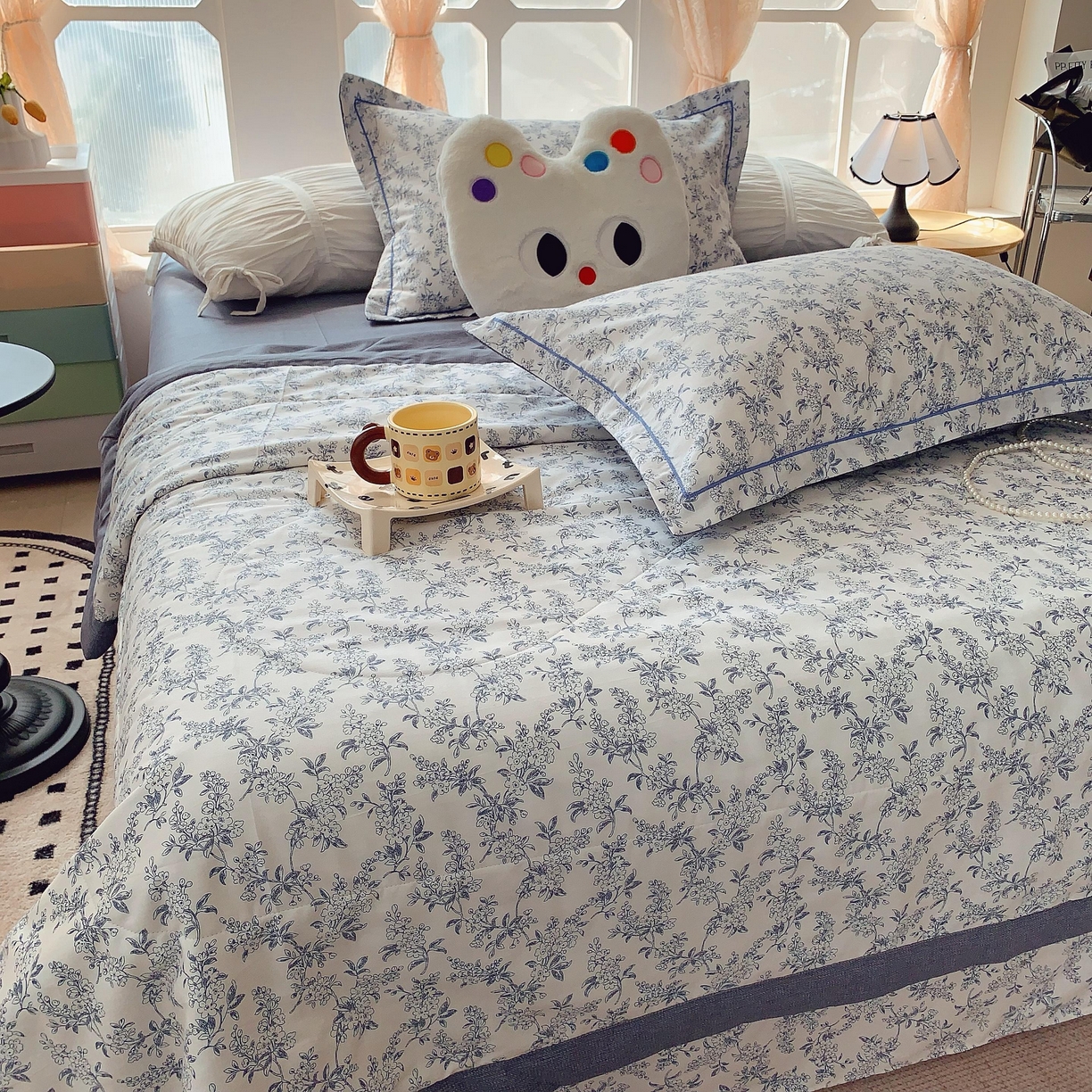 91家纺网 家纺一手货源 找家纺 莱豫家纺 2025春夏新款纯棉全棉夏被夏凉被四件套 青花瓷