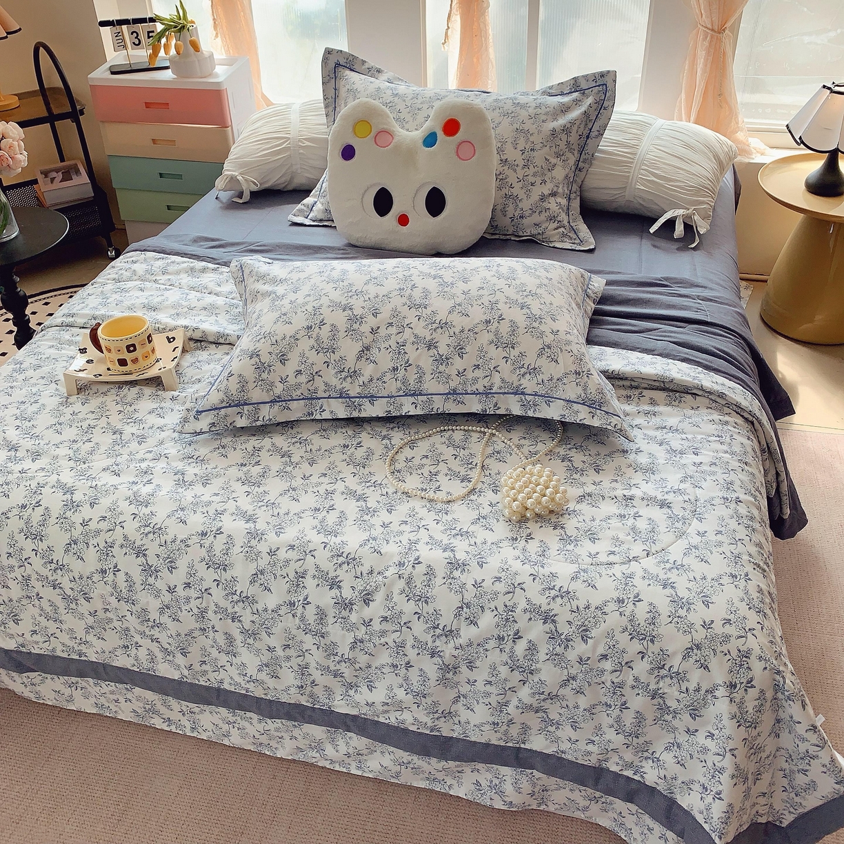 91家纺网 家纺一手货源 找家纺 莱豫家纺 2025春夏新款纯棉全棉夏被夏凉被四件套 青花瓷