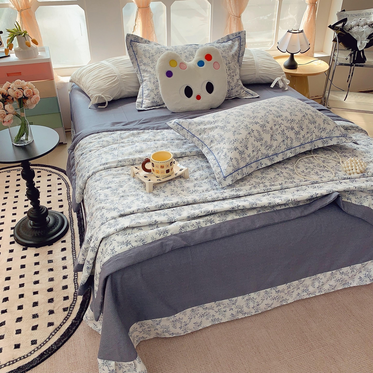 91家纺网 家纺一手货源 找家纺 莱豫家纺 2025春夏新款纯棉全棉夏被夏凉被四件套 青花瓷