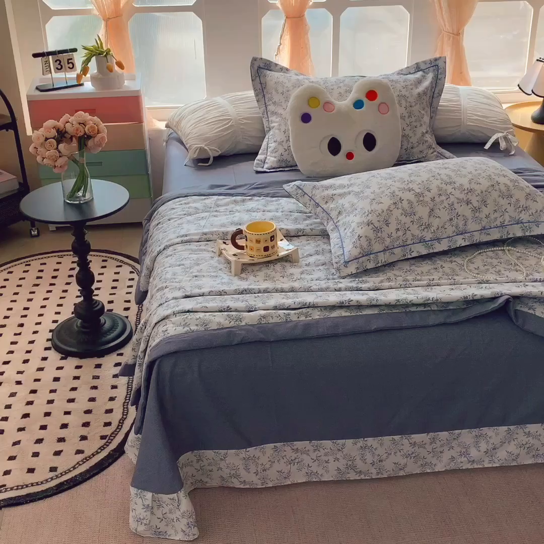 91家纺网 家纺一手货源 找家纺 莱豫家纺 2025春夏新款纯棉全棉夏被夏凉被四件套 青花瓷