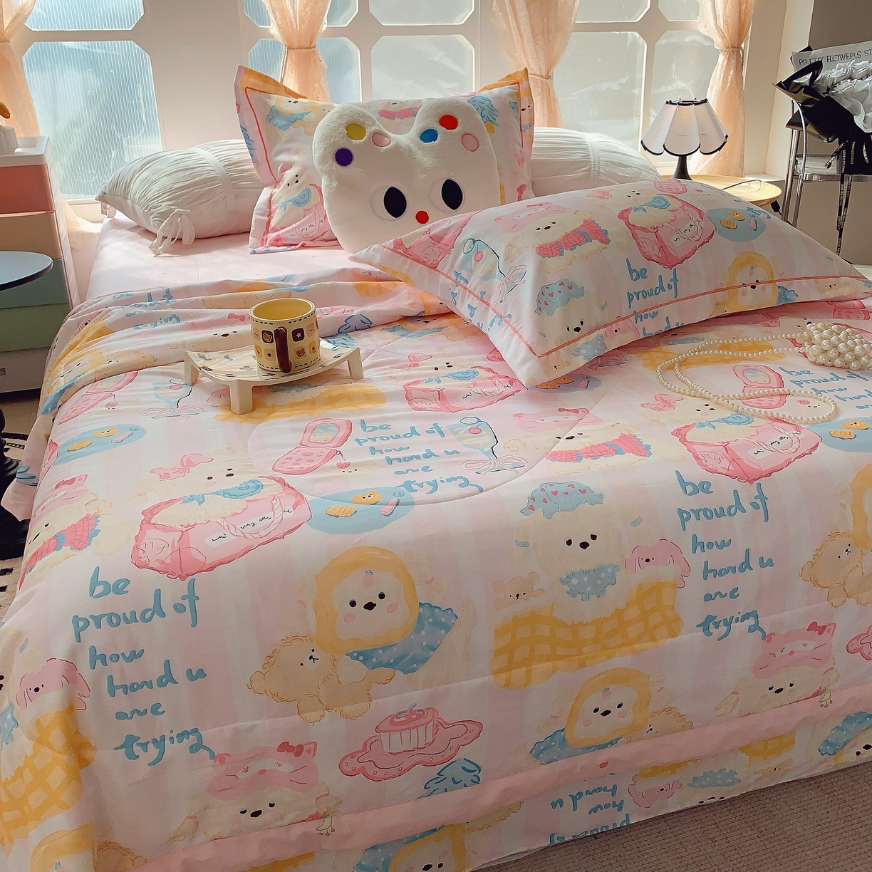 91家纺网 家纺一手货源 找家纺 莱豫家纺 2025春夏新款纯棉全棉夏被夏凉被四件套 甜心派对