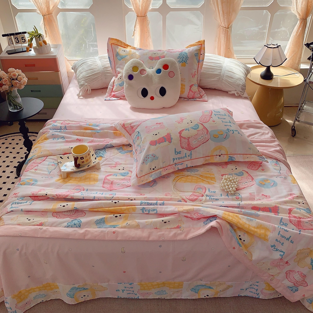 91家纺网 家纺一手货源 找家纺 莱豫家纺 2025春夏新款纯棉全棉夏被夏凉被四件套 甜心派对