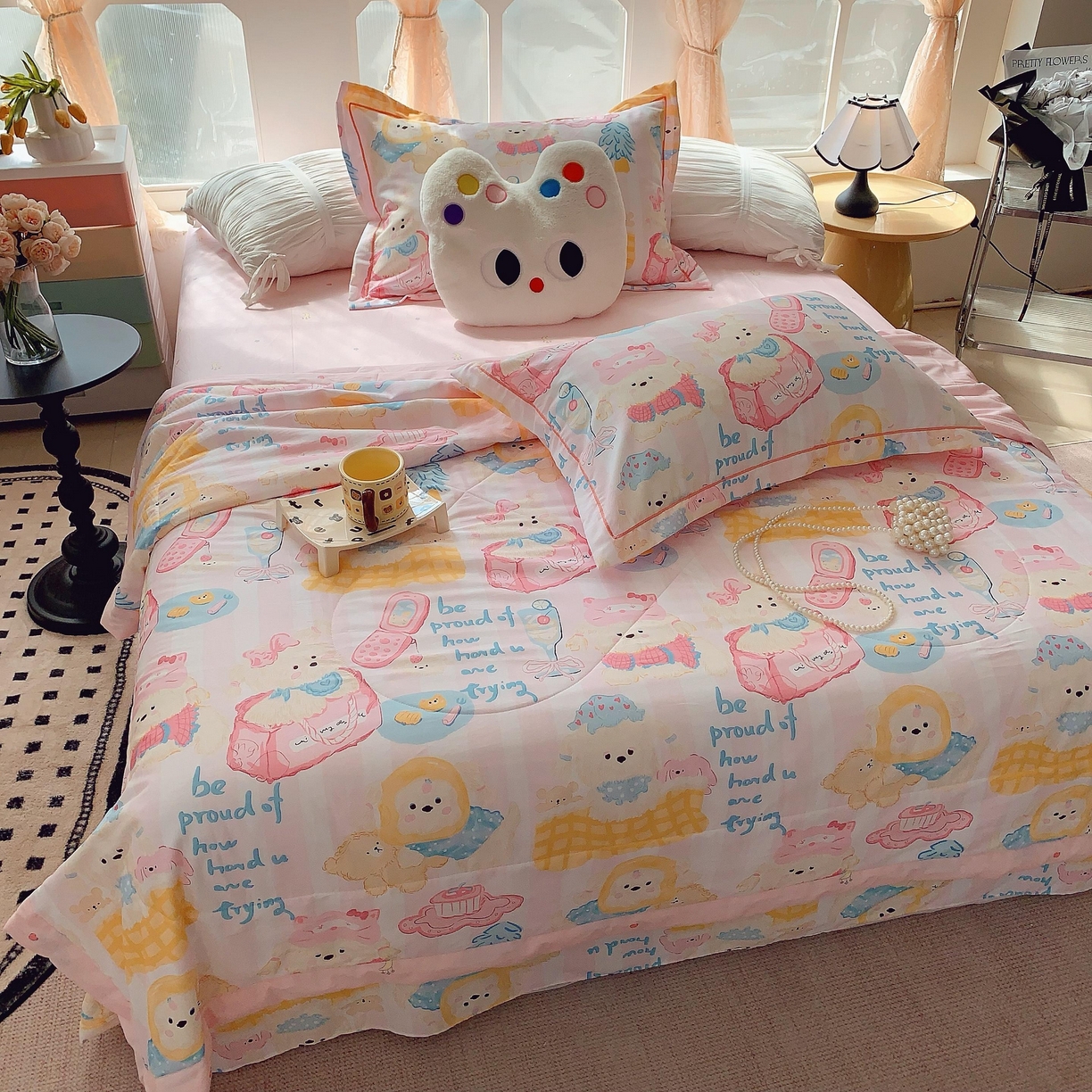 91家纺网 家纺一手货源 找家纺 莱豫家纺 2025春夏新款纯棉全棉夏被夏凉被四件套 甜心派对