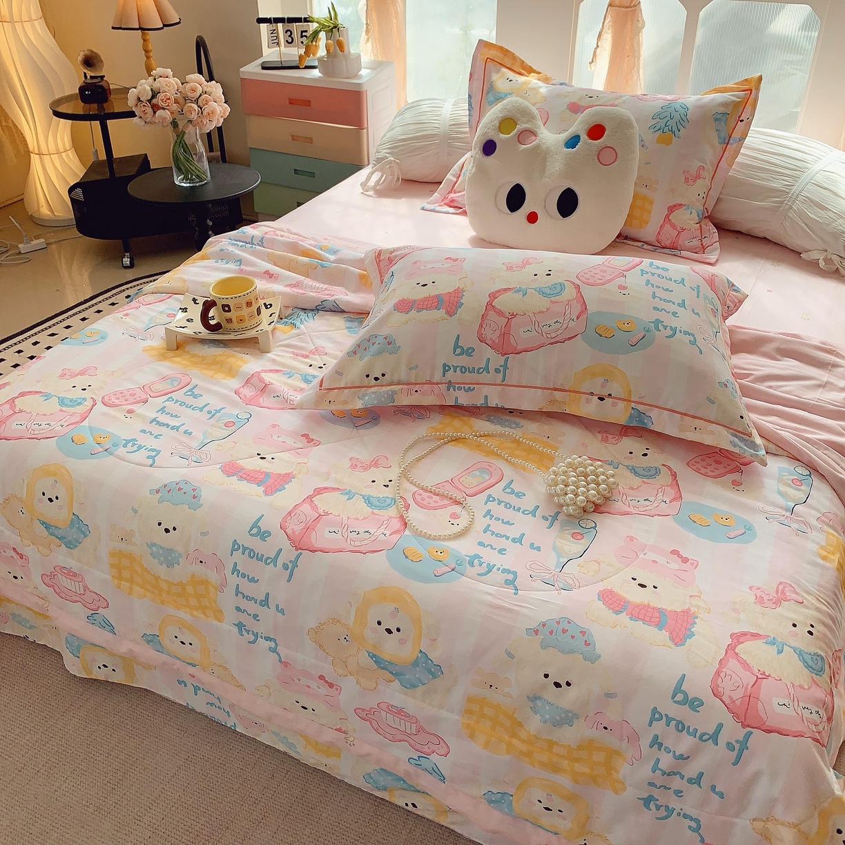 91家纺网 家纺一手货源 找家纺 莱豫家纺 2025春夏新款纯棉全棉夏被夏凉被四件套 甜心派对