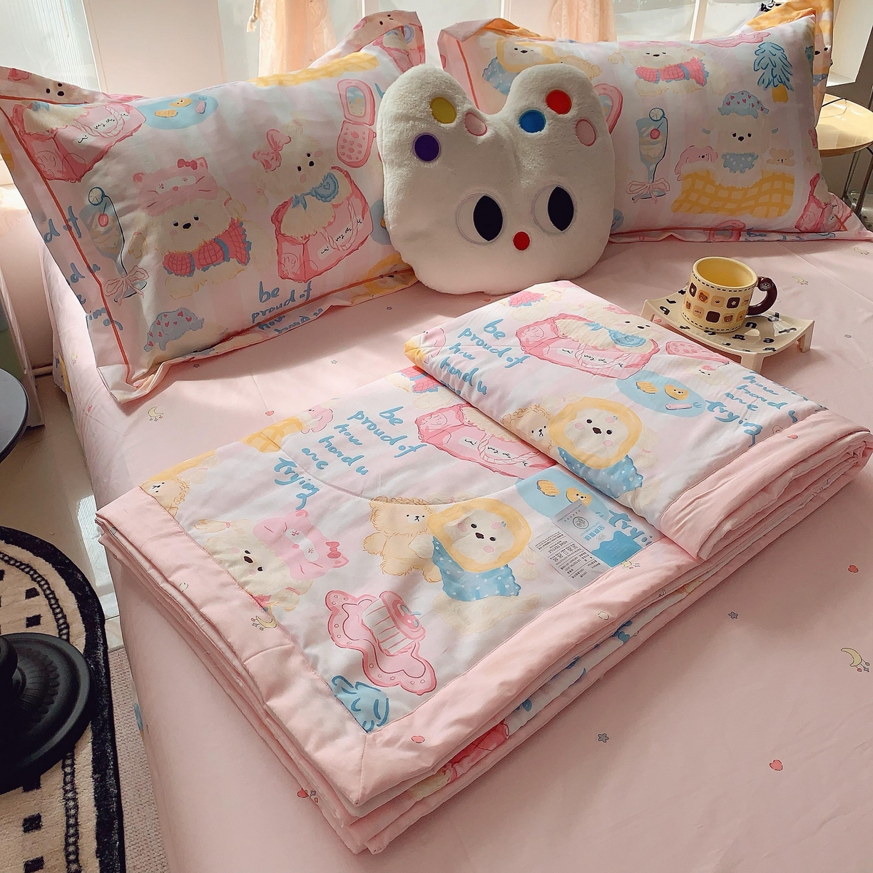 91家纺网 家纺一手货源 找家纺 莱豫家纺 2025春夏新款纯棉全棉夏被夏凉被四件套 甜心派对