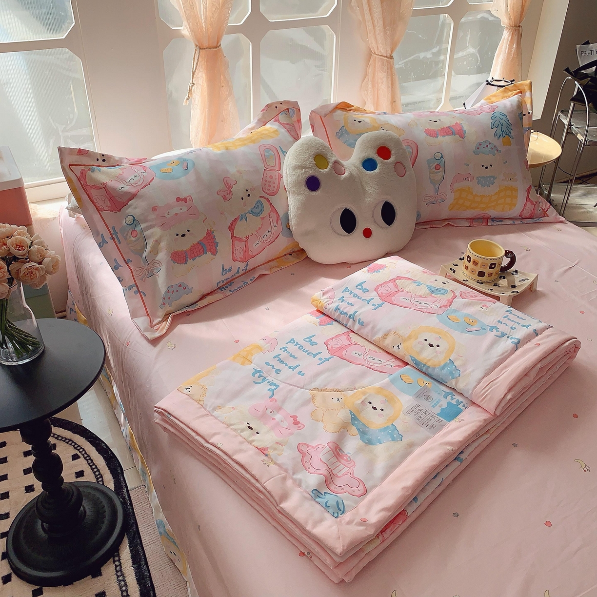 91家纺网 家纺一手货源 找家纺 莱豫家纺 2025春夏新款纯棉全棉夏被夏凉被四件套 甜心派对