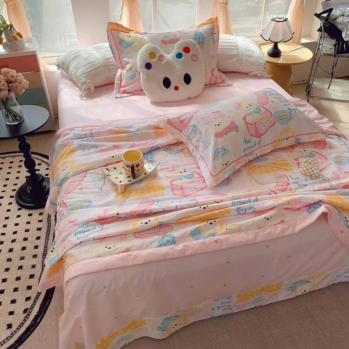 91家纺网 家纺一手货源 找家纺 莱豫家纺 2025春夏新款纯棉全棉夏被夏凉被四件套 甜心派对