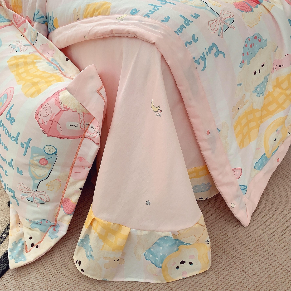 91家纺网 家纺一手货源 找家纺 莱豫家纺 2025春夏新款纯棉全棉夏被夏凉被四件套 甜心派对