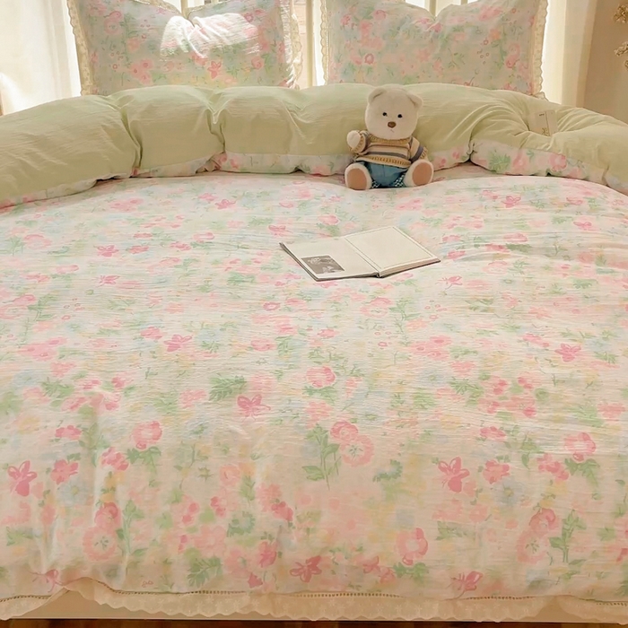 91家纺网 家纺一手货源 找家纺 繁花家居 2025新款镂空白色花边直播热款四件套 雨过天青