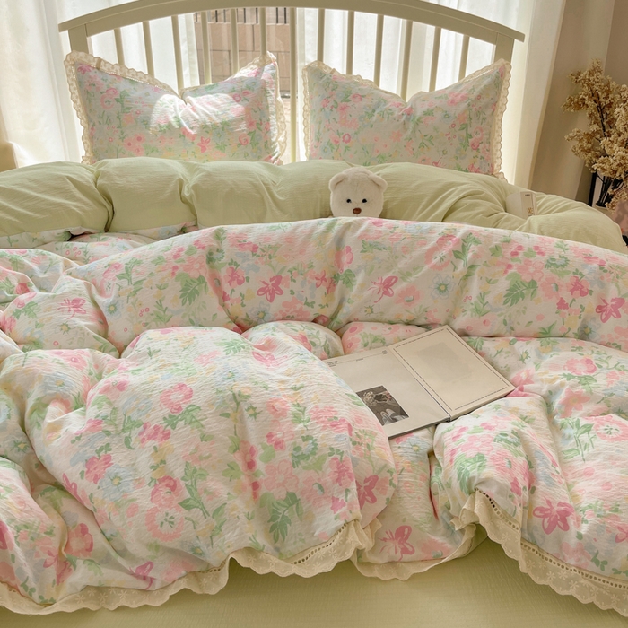 91家纺网 家纺一手货源 找家纺 繁花家居 2025新款镂空白色花边直播热款四件套 雨过天青