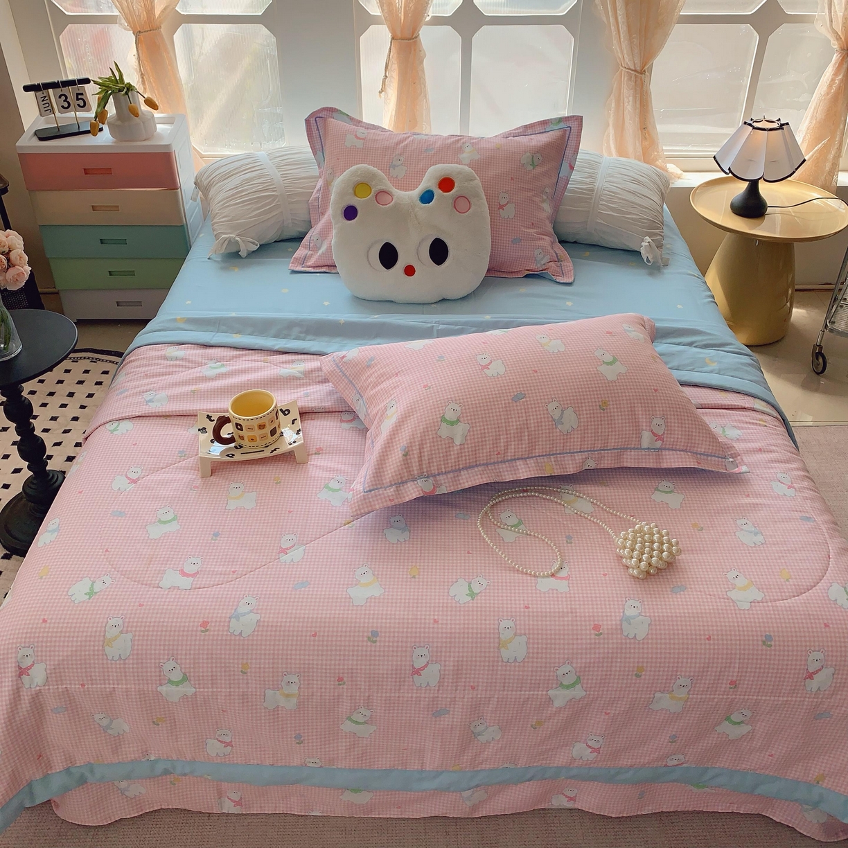 91家纺网 家纺一手货源 找家纺 莱豫家纺 2025春夏新款纯棉全棉夏被夏凉被四件套 小羊驼