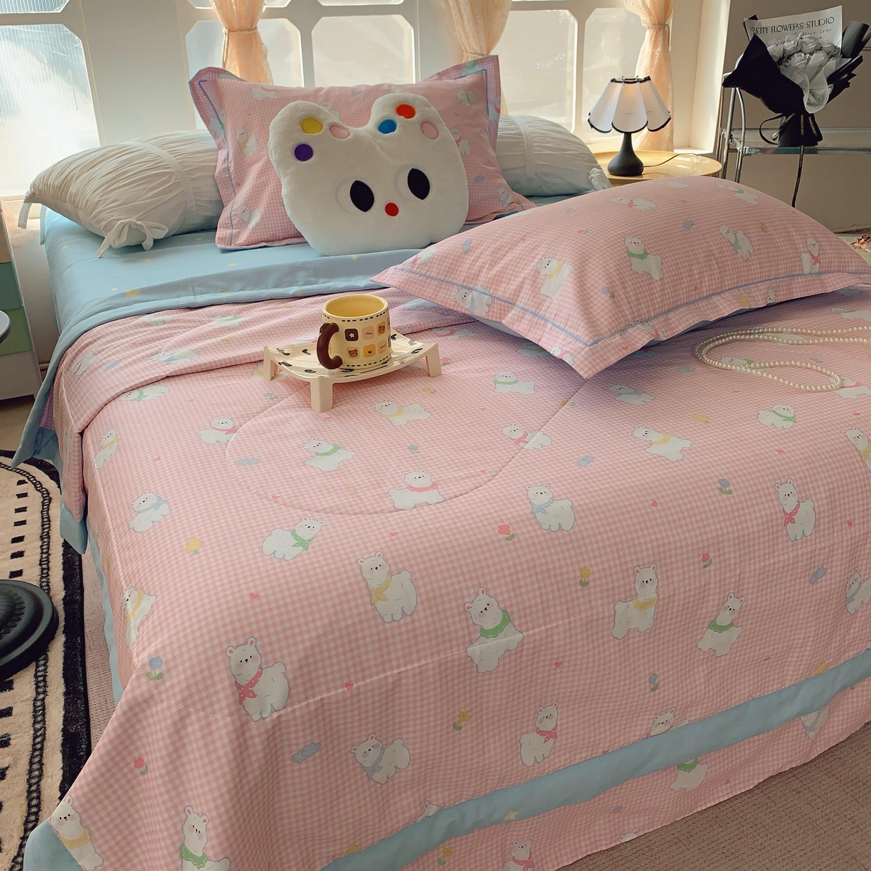 91家纺网 家纺一手货源 找家纺 莱豫家纺 2025春夏新款纯棉全棉夏被夏凉被四件套 小羊驼