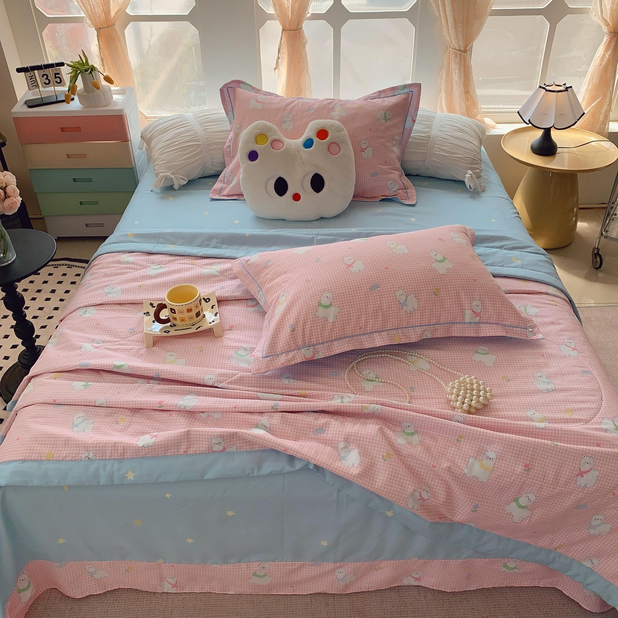 91家纺网 家纺一手货源 找家纺 莱豫家纺 2025春夏新款纯棉全棉夏被夏凉被四件套 小羊驼