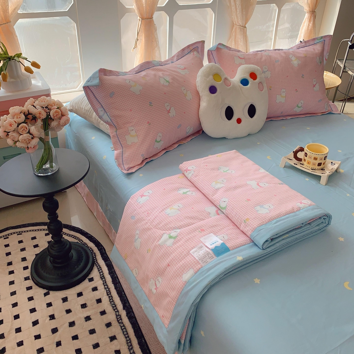 91家纺网 家纺一手货源 找家纺 莱豫家纺 2025春夏新款纯棉全棉夏被夏凉被四件套 小羊驼