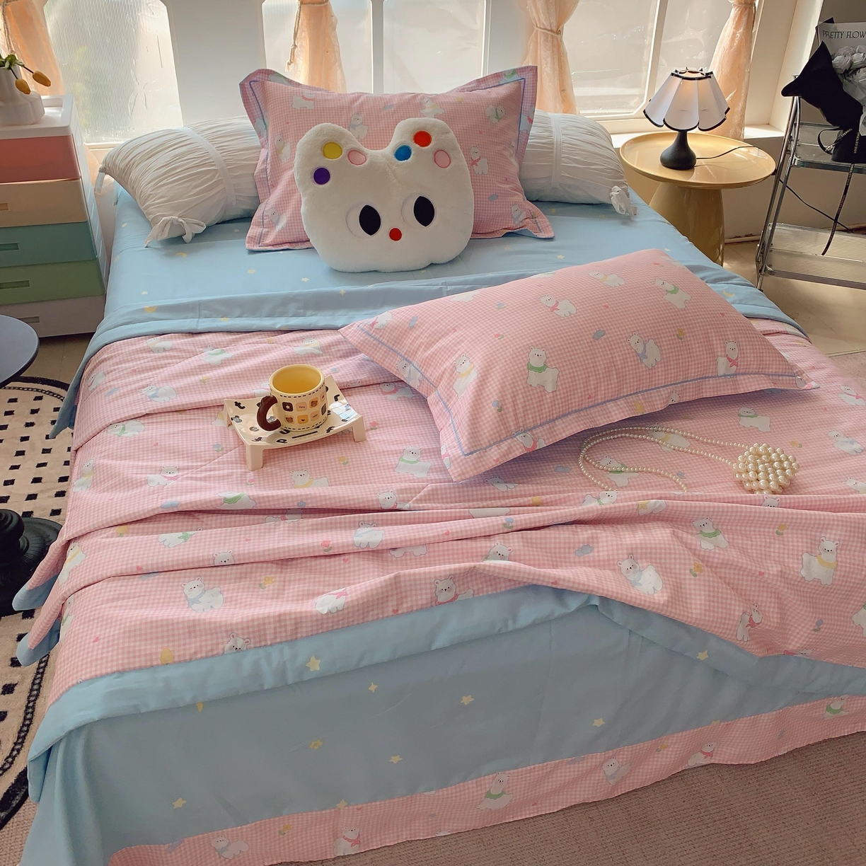 91家纺网 家纺一手货源 找家纺 莱豫家纺 2025春夏新款纯棉全棉夏被夏凉被四件套 小羊驼