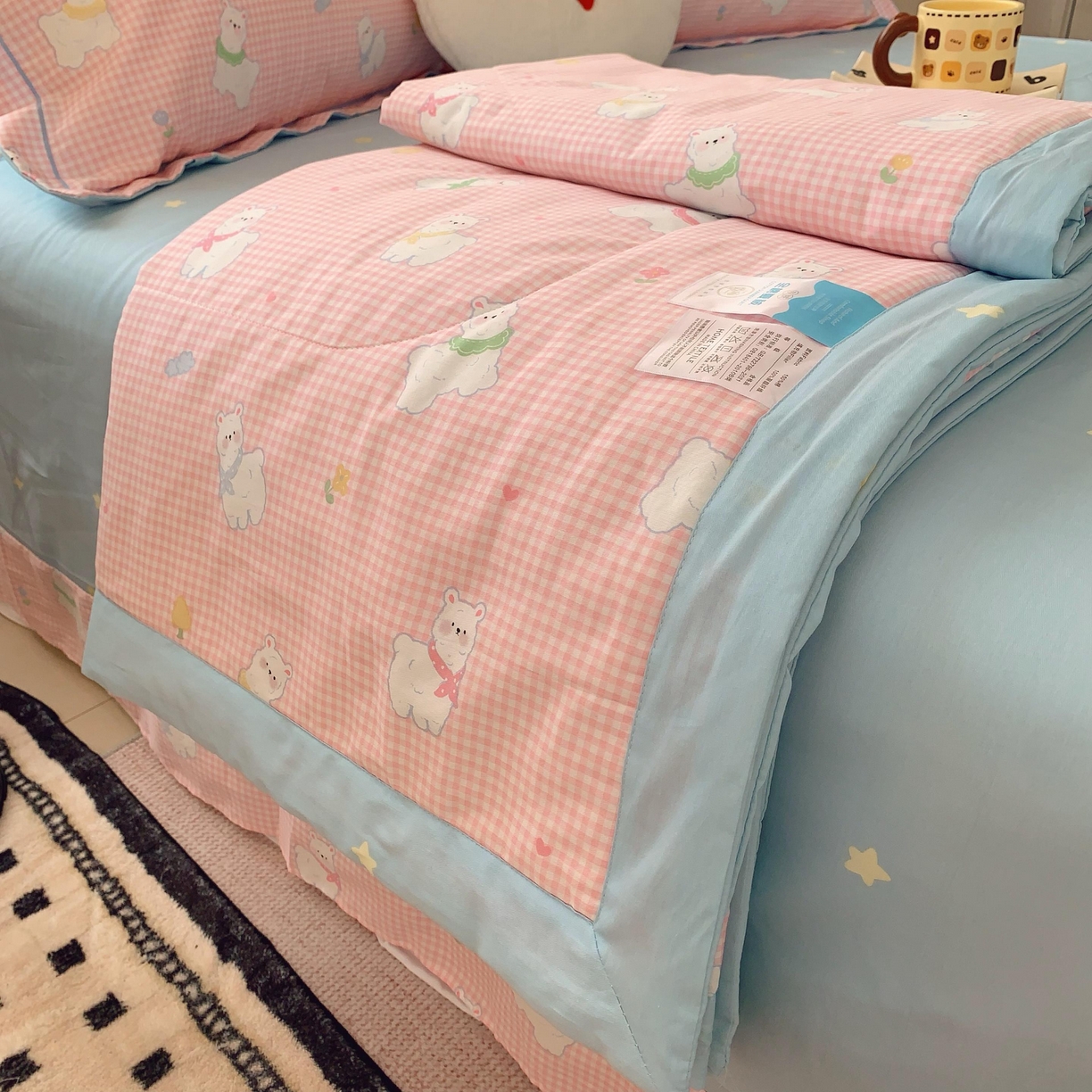 91家纺网 家纺一手货源 找家纺 莱豫家纺 2025春夏新款纯棉全棉夏被夏凉被四件套 小羊驼