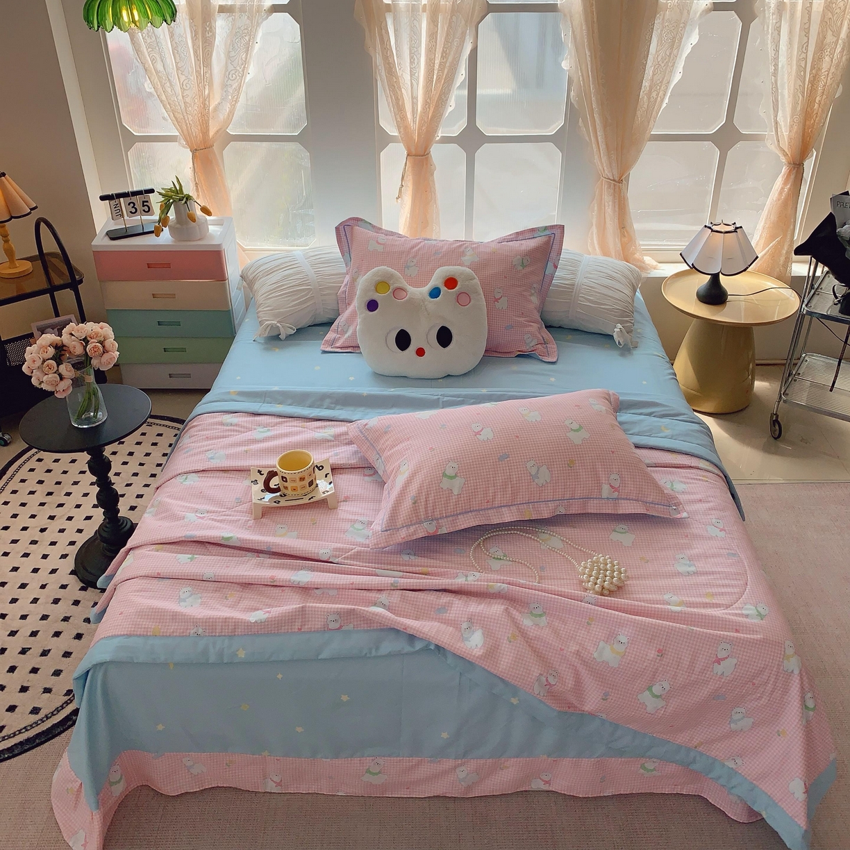 91家纺网 家纺一手货源 找家纺 莱豫家纺 2025春夏新款纯棉全棉夏被夏凉被四件套 小羊驼