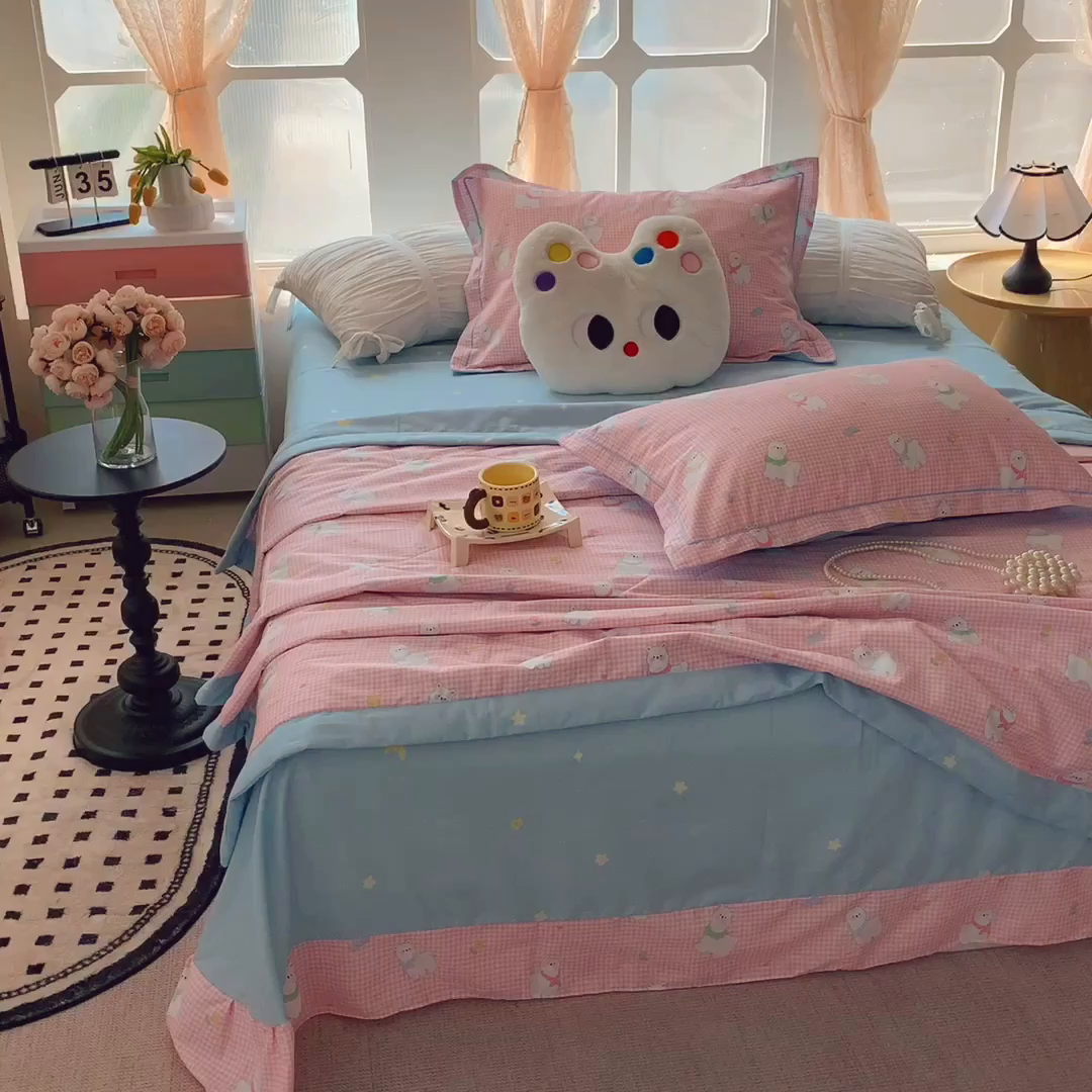 91家纺网 家纺一手货源 找家纺 莱豫家纺 2025春夏新款纯棉全棉夏被夏凉被四件套 小羊驼