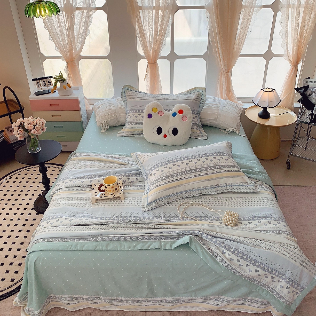 91家纺网 家纺一手货源 找家纺 莱豫家纺 2025春夏新款纯棉全棉夏被夏凉被四件套 幸福里蓝