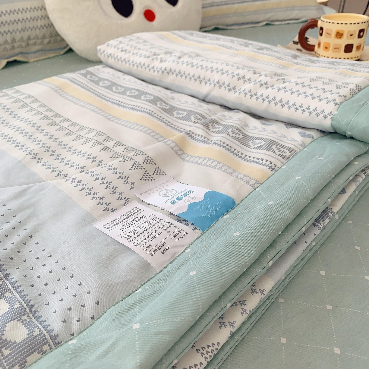 91家纺网 家纺一手货源 找家纺 莱豫家纺 2025春夏新款纯棉全棉夏被夏凉被四件套 幸福里蓝