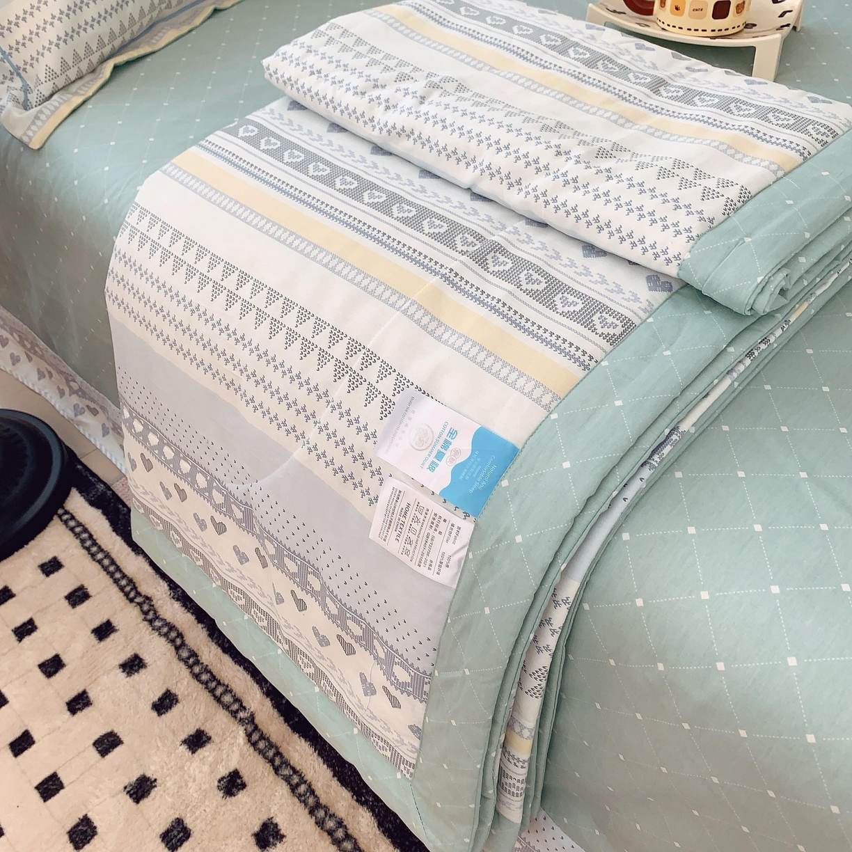 91家纺网 家纺一手货源 找家纺 莱豫家纺 2025春夏新款纯棉全棉夏被夏凉被四件套 幸福里蓝