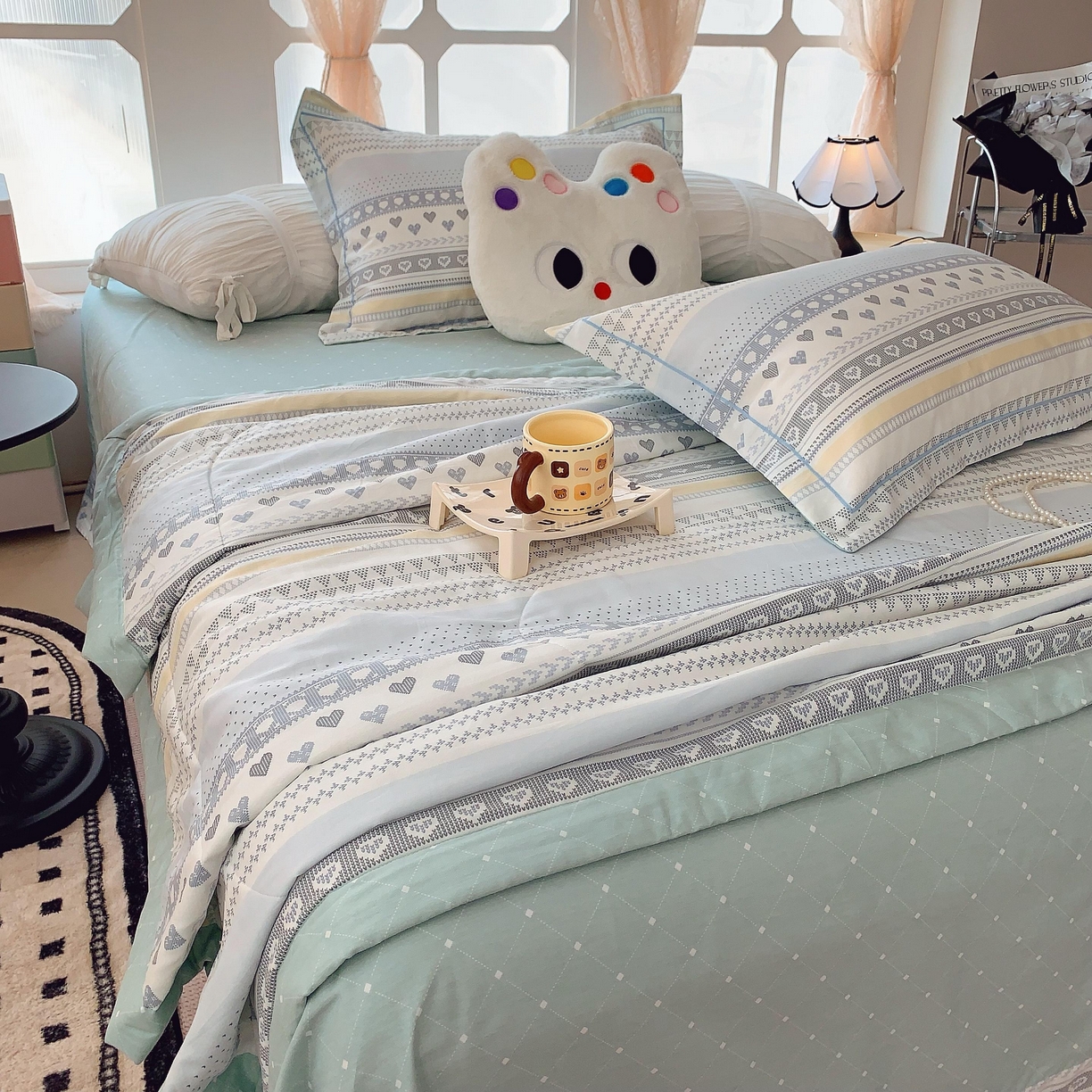 91家纺网 家纺一手货源 找家纺 莱豫家纺 2025春夏新款纯棉全棉夏被夏凉被四件套 幸福里蓝