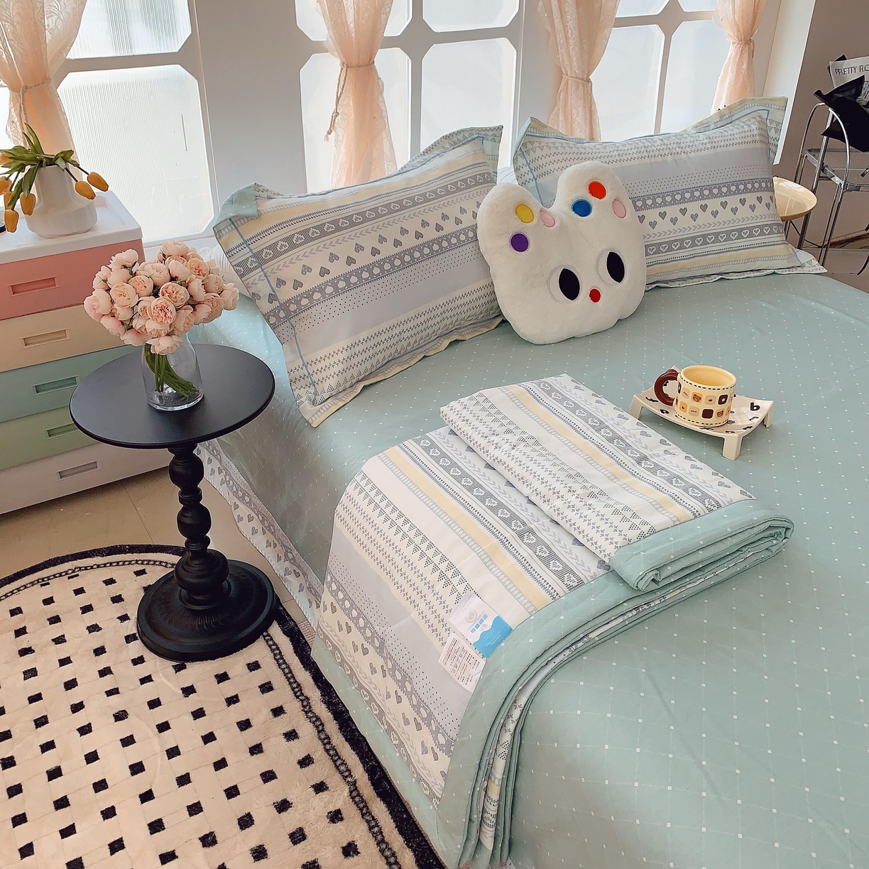 91家纺网 家纺一手货源 找家纺 莱豫家纺 2025春夏新款纯棉全棉夏被夏凉被四件套 幸福里蓝