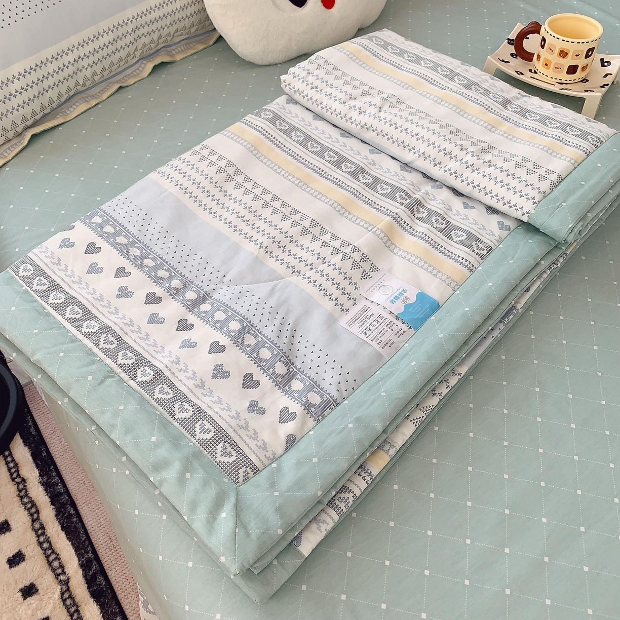 91家纺网 家纺一手货源 找家纺 莱豫家纺 2025春夏新款纯棉全棉夏被夏凉被四件套 幸福里蓝