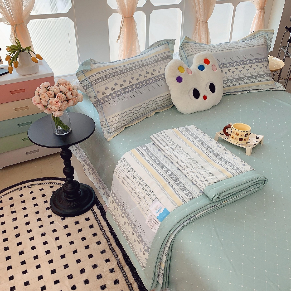 91家纺网 家纺一手货源 找家纺 莱豫家纺 2025春夏新款纯棉全棉夏被夏凉被四件套 幸福里蓝