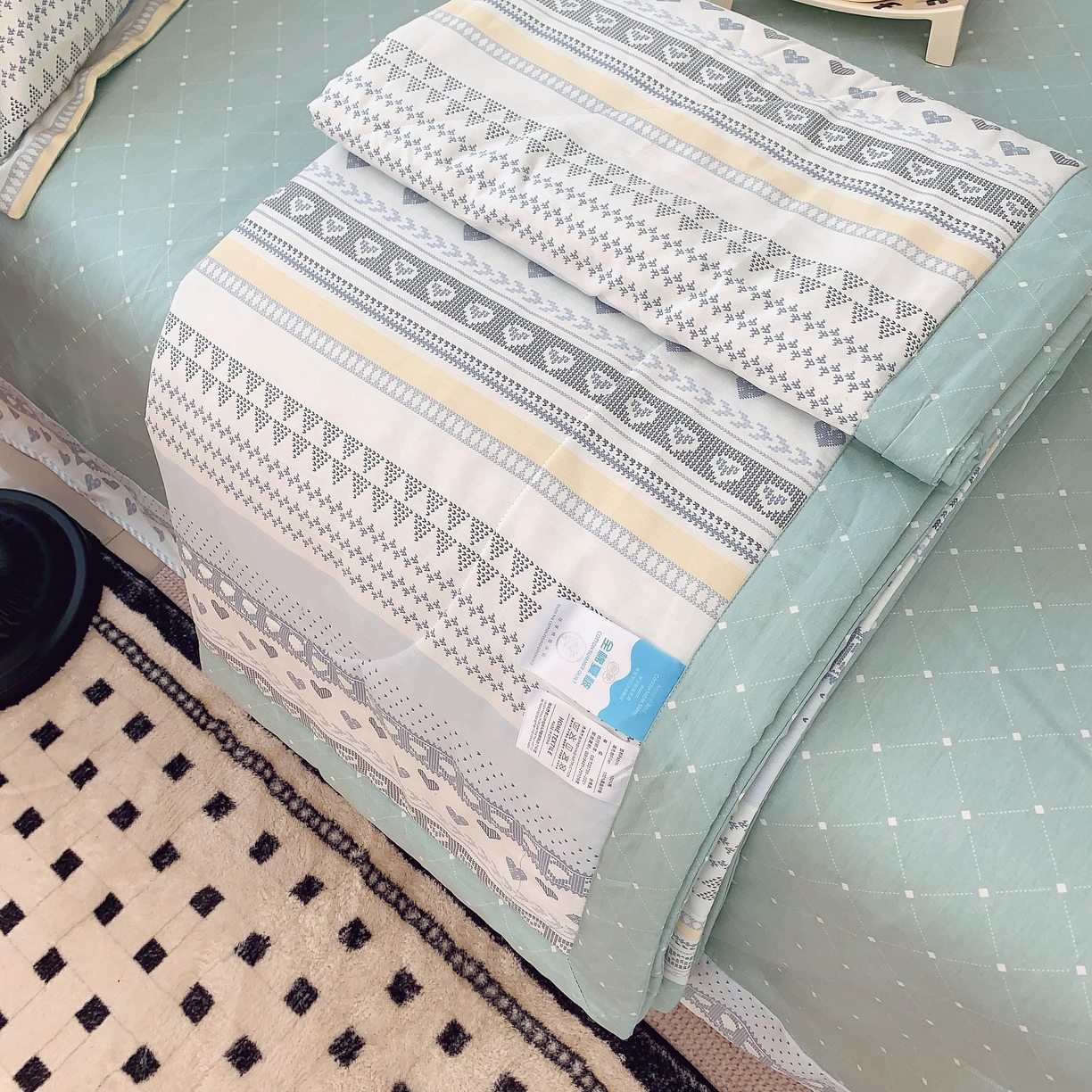 91家纺网 家纺一手货源 找家纺 莱豫家纺 2025春夏新款纯棉全棉夏被夏凉被四件套 幸福里蓝