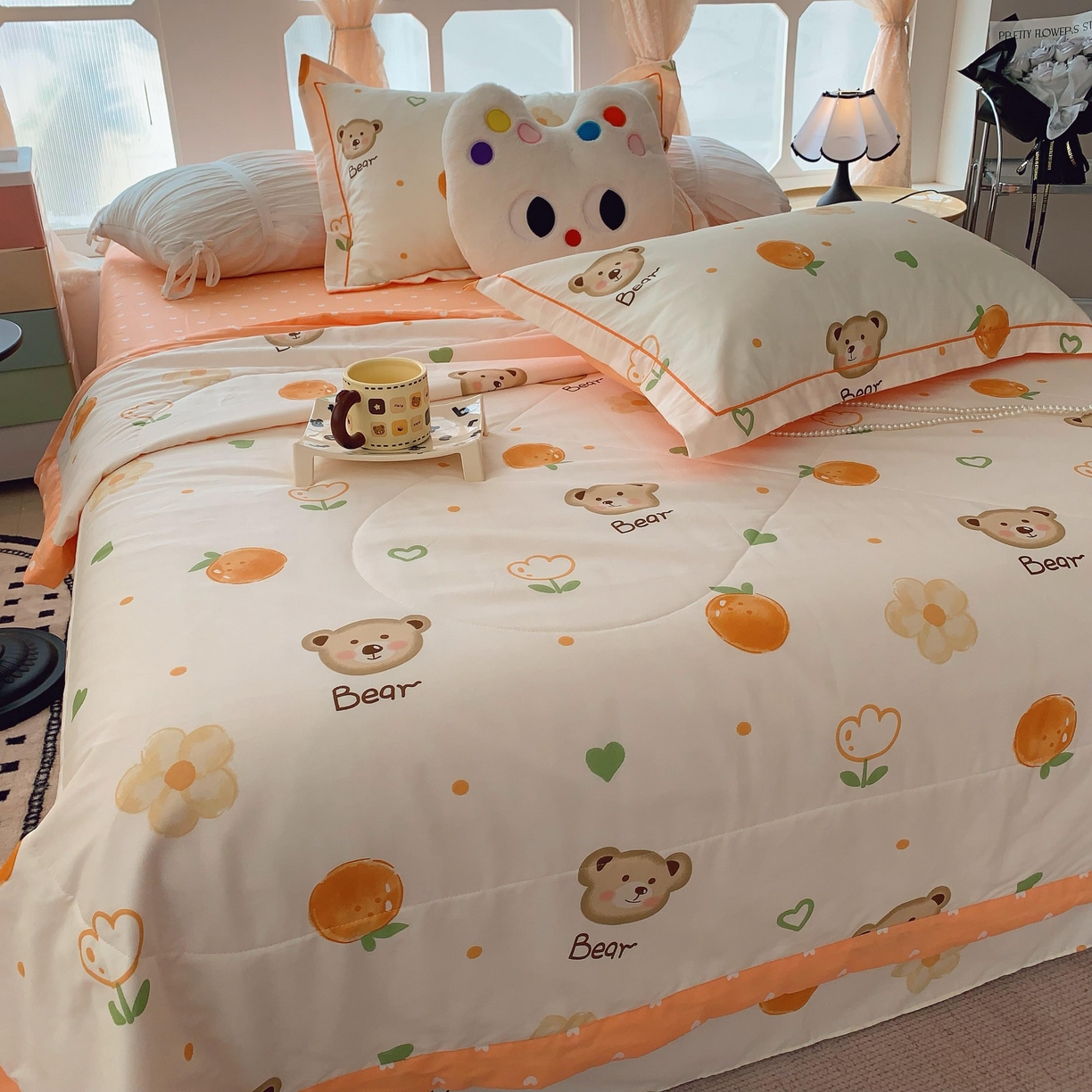 91家纺网 家纺一手货源 找家纺 莱豫家纺 2025春夏新款纯棉全棉夏被夏凉被四件套 熊宝乐园