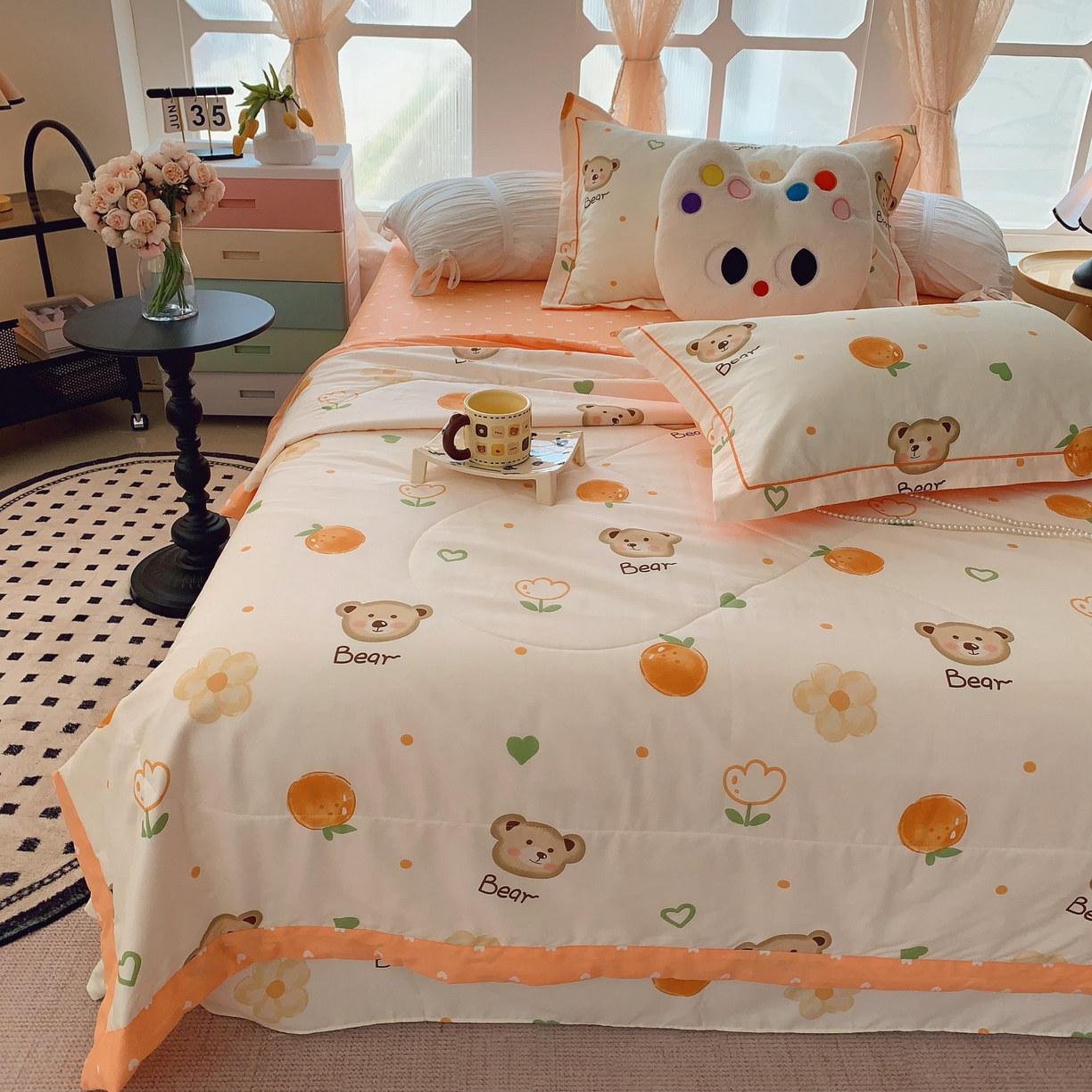 91家纺网 家纺一手货源 找家纺 莱豫家纺 2025春夏新款纯棉全棉夏被夏凉被四件套 熊宝乐园