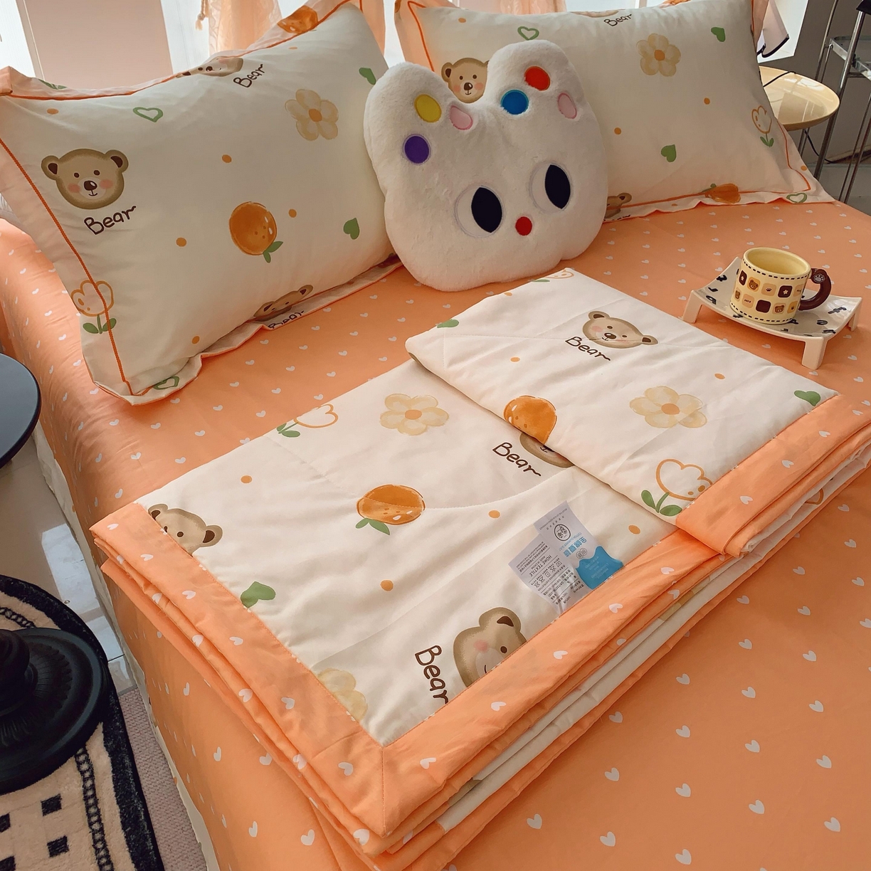 91家纺网 家纺一手货源 找家纺 莱豫家纺 2025春夏新款纯棉全棉夏被夏凉被四件套 熊宝乐园