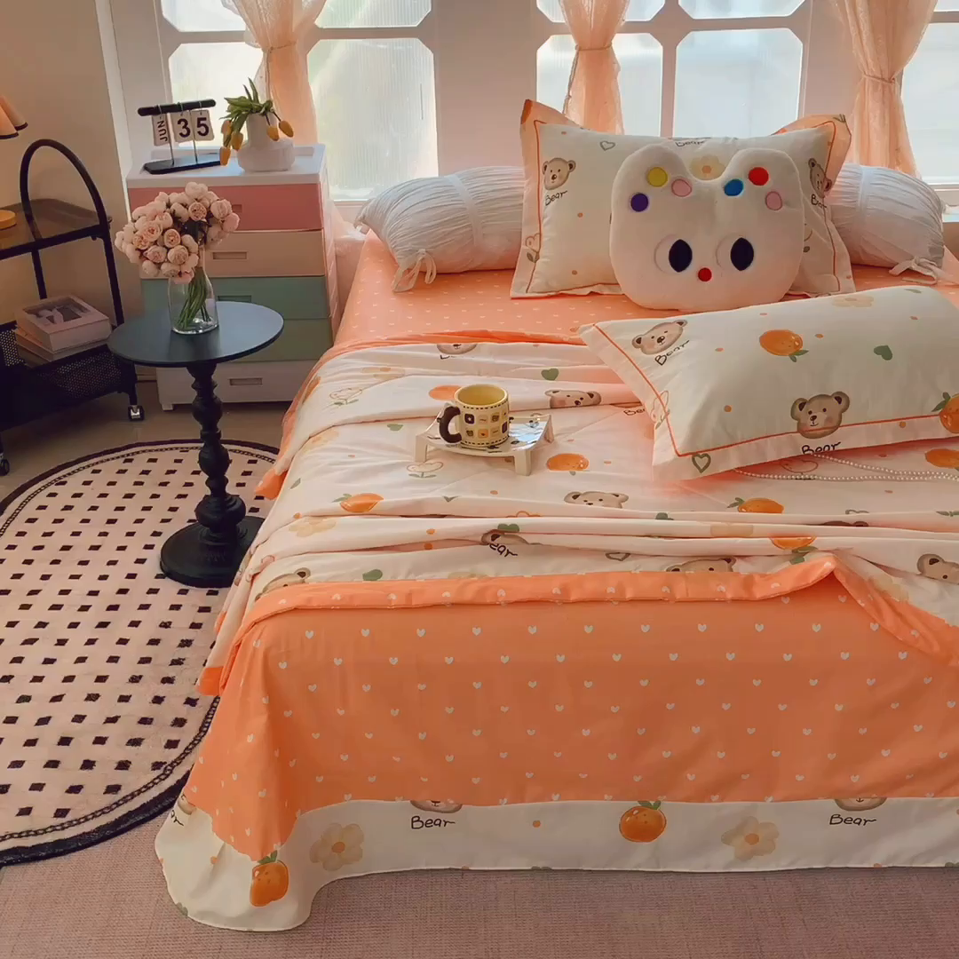 91家纺网 家纺一手货源 找家纺 莱豫家纺 2025春夏新款纯棉全棉夏被夏凉被四件套 熊宝乐园
