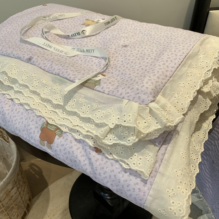 91家纺网 家纺一手货源 找家纺 莱豫2025新款纯棉花边夏被床盖 呆呆熊-夏被