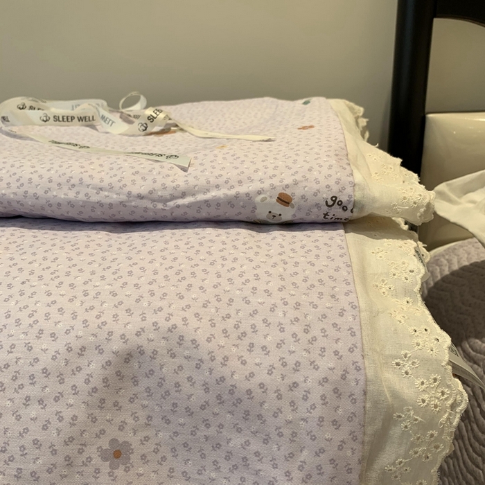 91家纺网 家纺一手货源 找家纺 莱豫2025新款纯棉花边夏被床盖 呆呆熊-夏被