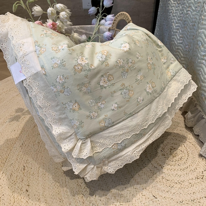 91家纺网 家纺一手货源 找家纺 莱豫2025新款纯棉花边夏被床盖 花语绿夏被