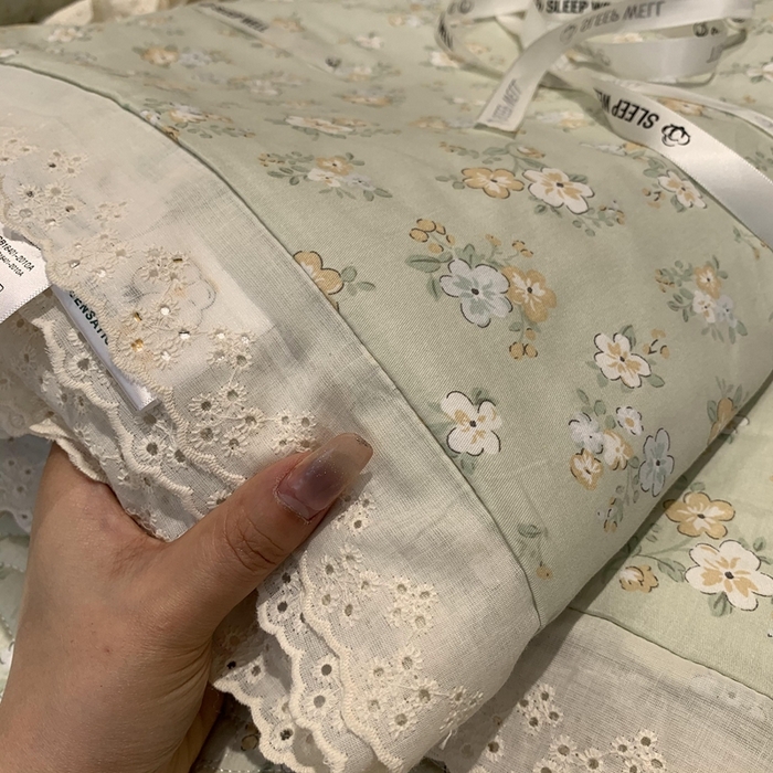 91家纺网 家纺一手货源 找家纺 莱豫2025新款纯棉花边夏被床盖 花语绿夏被