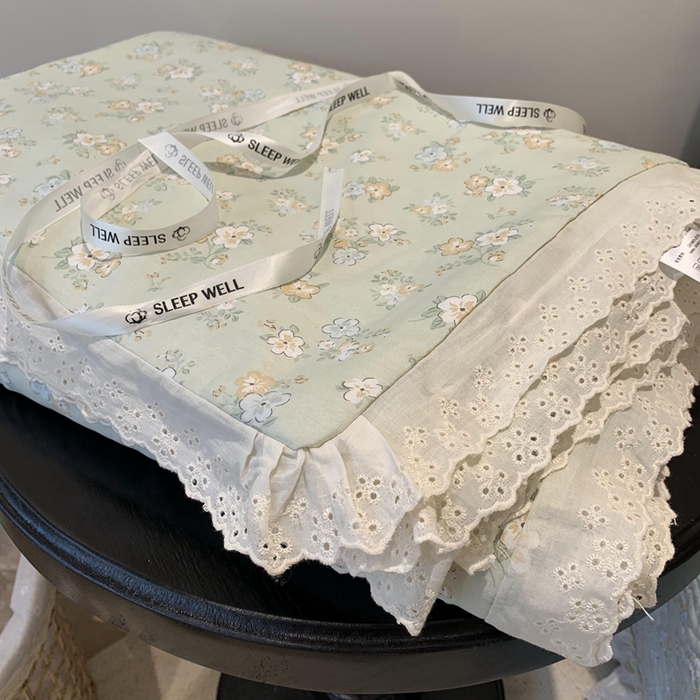 91家纺网 家纺一手货源 找家纺 莱豫2025新款纯棉花边夏被床盖 花语绿夏被