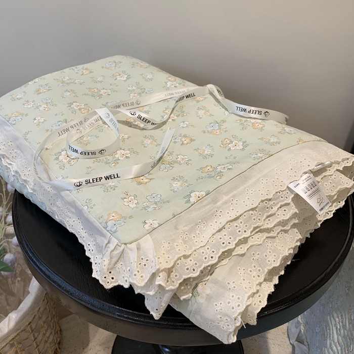 91家纺网 家纺一手货源 找家纺 莱豫2025新款纯棉花边夏被床盖 花语绿夏被