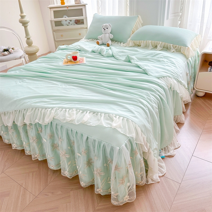 91家纺网 家纺一手货源 找家纺 （总）好儿喜家纺 2025新款玫瑰花床裙凉席  A类面料