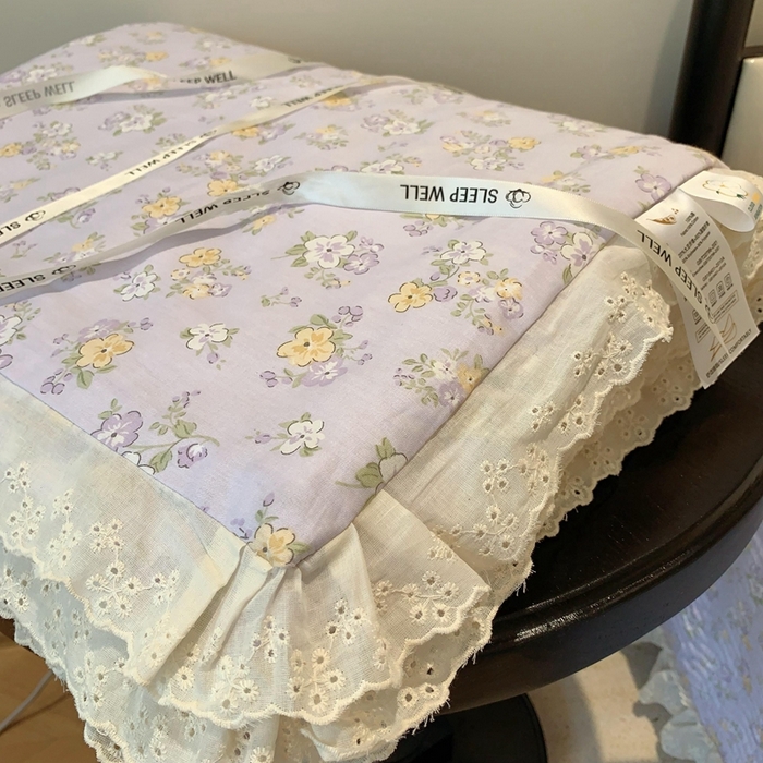 91家纺网 家纺一手货源 找家纺 莱豫2025新款纯棉花边夏被床盖 花语紫-夏被