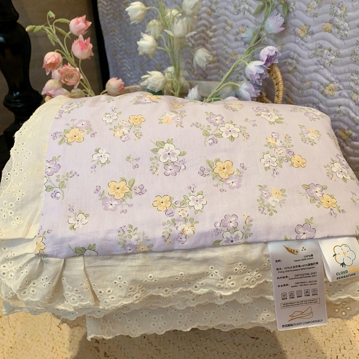 91家纺网 家纺一手货源 找家纺 莱豫2025新款纯棉花边夏被床盖 花语紫-夏被