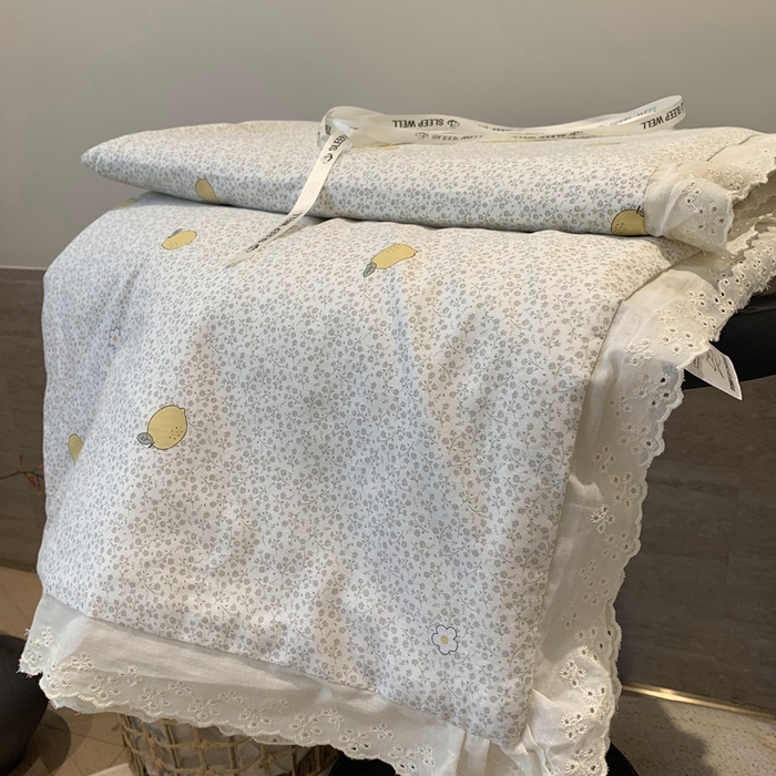 91家纺网 家纺一手货源 找家纺 莱豫2025新款纯棉花边夏被床盖 柠檬-夏被