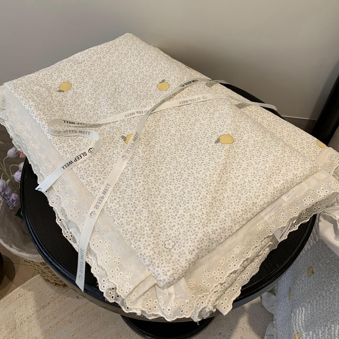 91家纺网 家纺一手货源 找家纺 莱豫2025新款纯棉花边夏被床盖 柠檬-夏被
